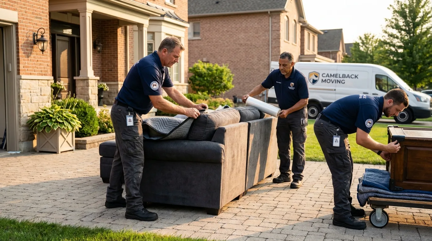 Large estate moving crew wrapping furniture in Osseo, WI