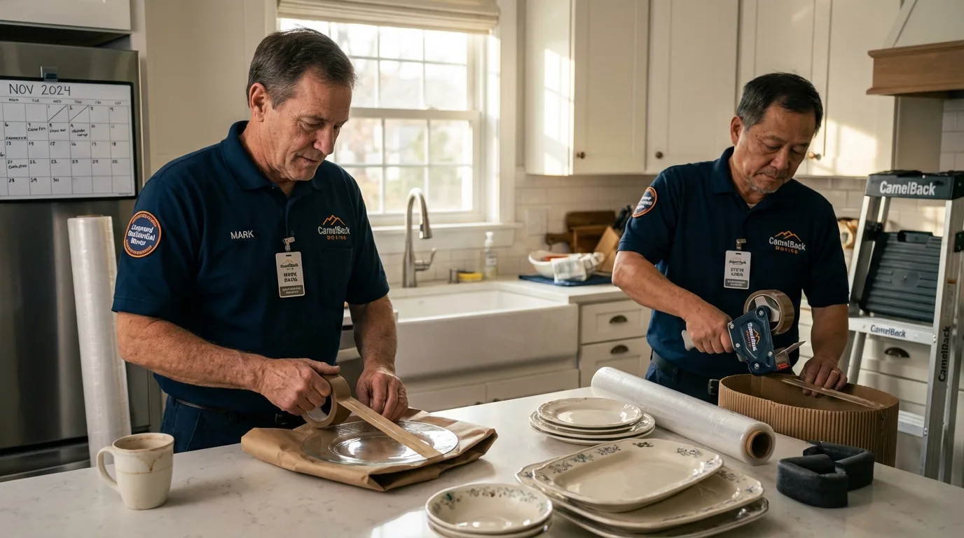 Professional crew packing kitchen dishware in Osseo, WI